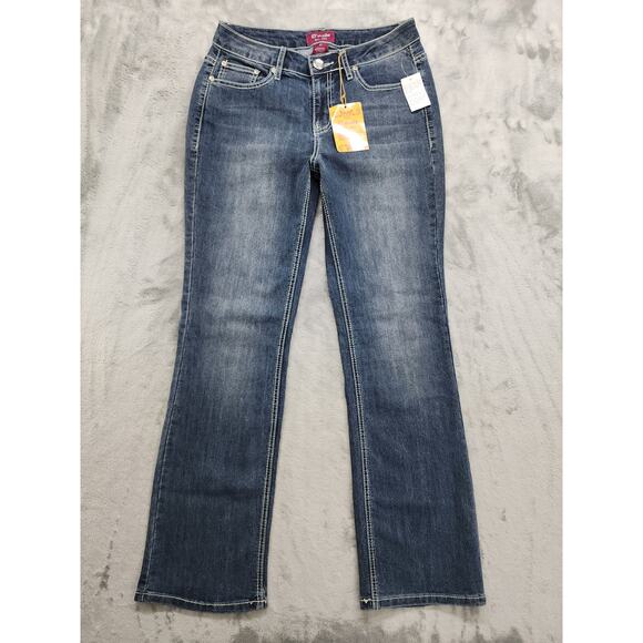 NEW D'mode Jeans Womens 11 Juniors Blue Mid Rise Straight Leg Flap Pockets Bling - Picture 1 of 16